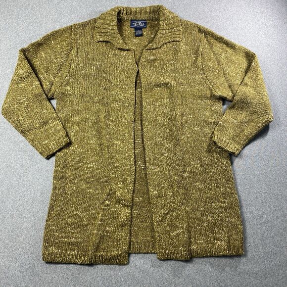 Sonoma Cardigan Sweater Long Olive Green Collar Open Front Size L - Picture 1 of 3